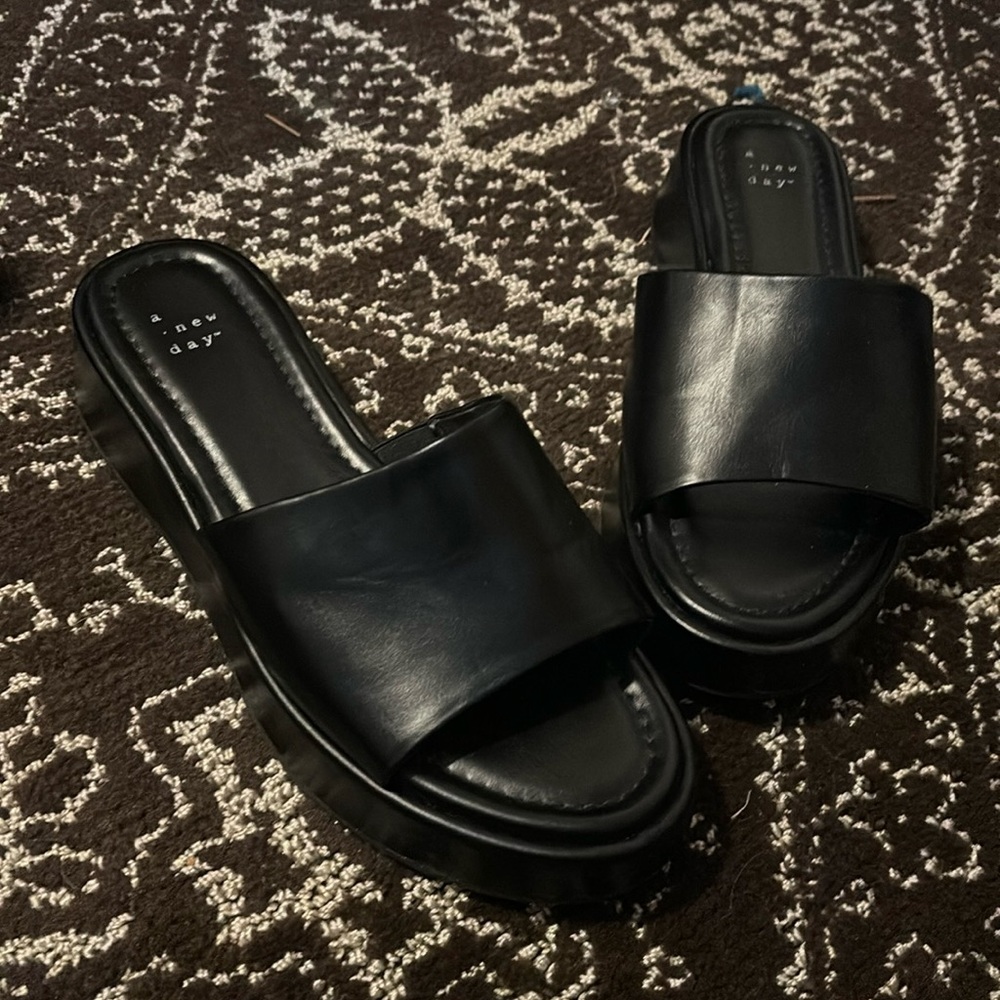 a new day Black Platform Slide Sandals NWOT